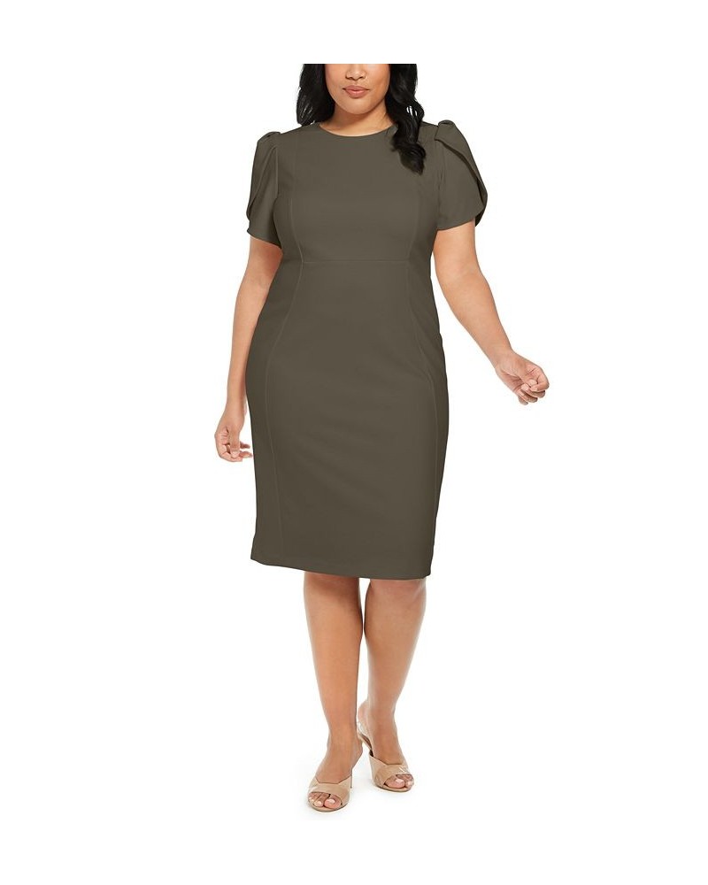 Plus Size Tulip-Sleeve Sheath Dress Green $48.39 Dresses