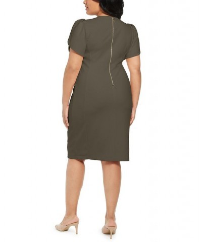 Plus Size Tulip-Sleeve Sheath Dress Green $48.39 Dresses