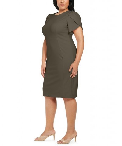 Plus Size Tulip-Sleeve Sheath Dress Green $48.39 Dresses