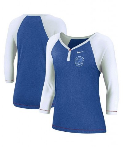 Women's Royal Chicago Cubs Henley 3/4-Sleeve Raglan Tri-Blend Performance V-Neck T-shirt Royal $24.60 Tops