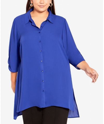 Plus Size Longline Collared Blouse Cobalt $28.29 Tops