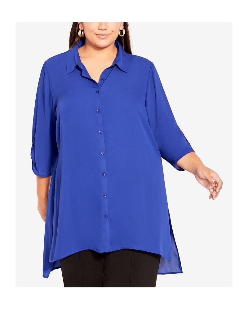 Plus Size Longline Collared Blouse Cobalt $28.29 Tops