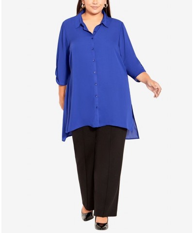 Plus Size Longline Collared Blouse Cobalt $28.29 Tops