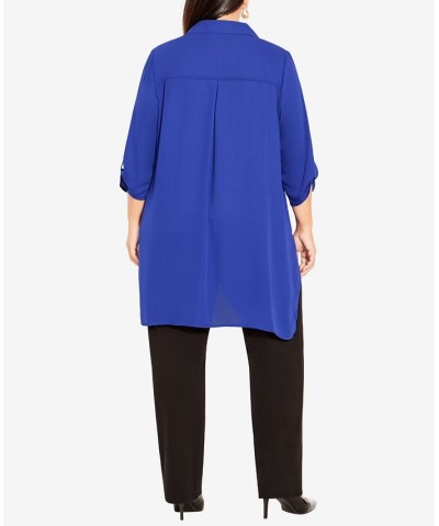 Plus Size Longline Collared Blouse Cobalt $28.29 Tops