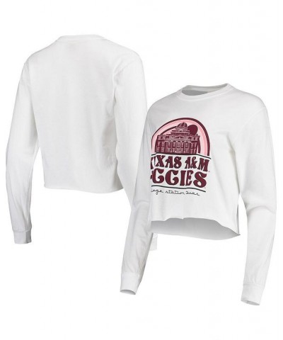 Women's White Texas A&M Aggies Retro Campus Crop Long Sleeve T-shirt White $31.89 Tops