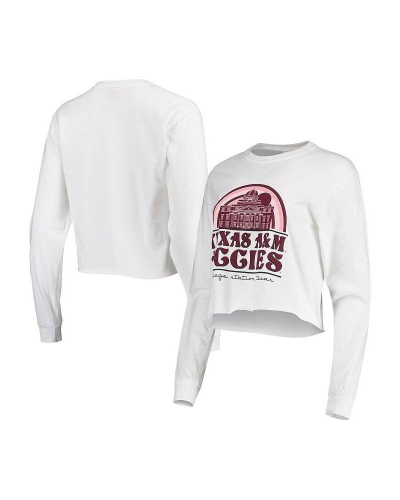 Women's White Texas A&M Aggies Retro Campus Crop Long Sleeve T-shirt White $31.89 Tops