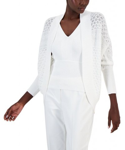 Women's Rounded Bottom-Stitch Cardigan Sweater White $41.28 Sweaters