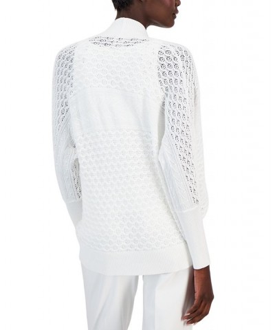 Women's Rounded Bottom-Stitch Cardigan Sweater White $41.28 Sweaters