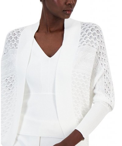 Women's Rounded Bottom-Stitch Cardigan Sweater White $41.28 Sweaters