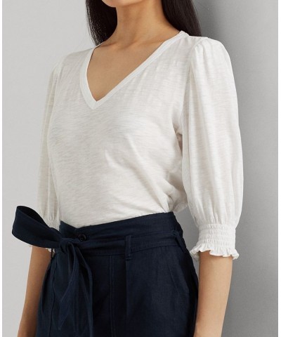 Women's Cotton Slub Jersey Puff-Sleeve T-Shirt White $32.60 Tops