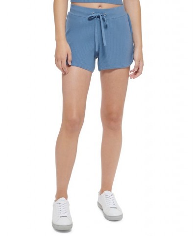 Women's Ribbed-Knit Drawstring Shorts Blue $14.47 Shorts