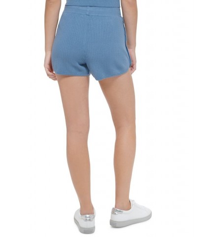 Women's Ribbed-Knit Drawstring Shorts Blue $14.47 Shorts