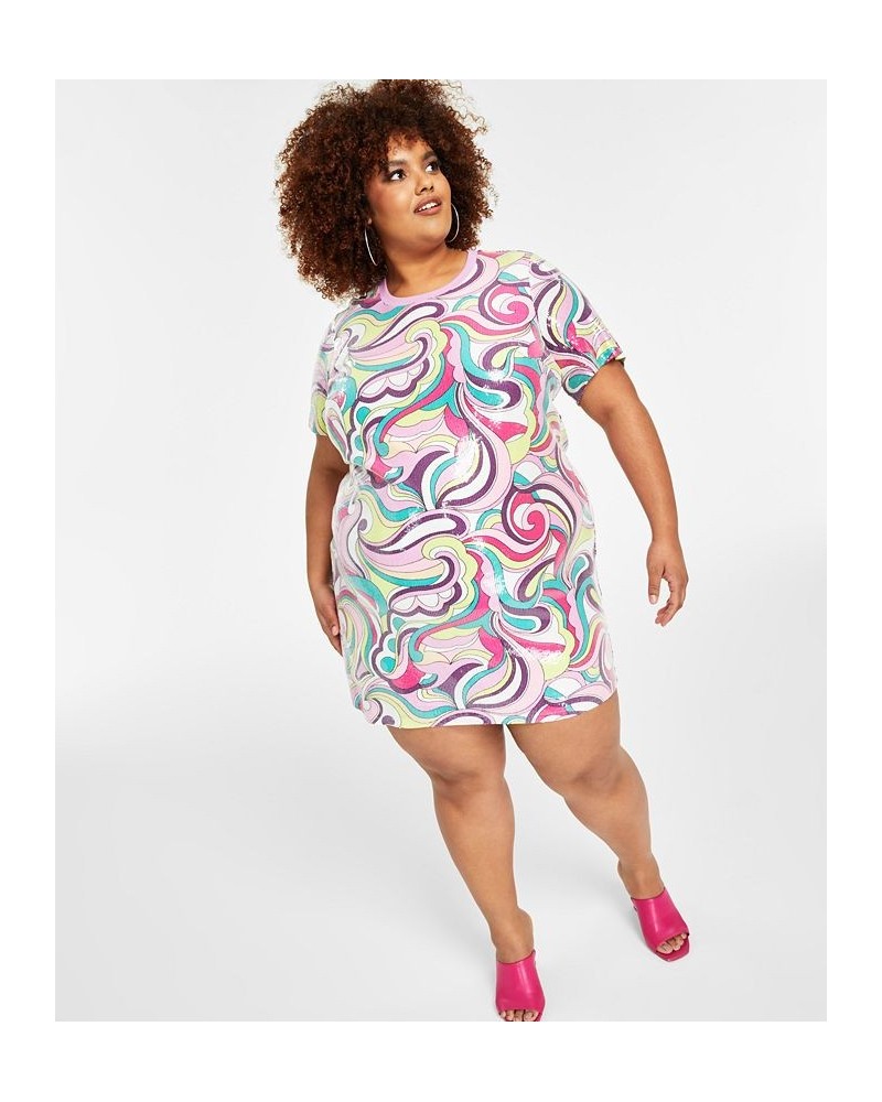 Trendy Plus Size Printed Short-Sleeve Sequin Dress Multi $54.74 Dresses