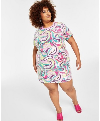 Trendy Plus Size Printed Short-Sleeve Sequin Dress Multi $54.74 Dresses