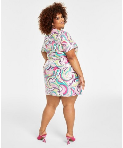 Trendy Plus Size Printed Short-Sleeve Sequin Dress Multi $54.74 Dresses