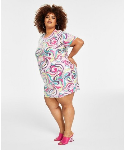 Trendy Plus Size Printed Short-Sleeve Sequin Dress Multi $54.74 Dresses