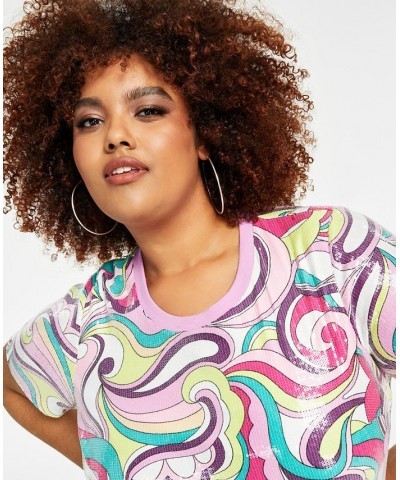 Trendy Plus Size Printed Short-Sleeve Sequin Dress Multi $54.74 Dresses