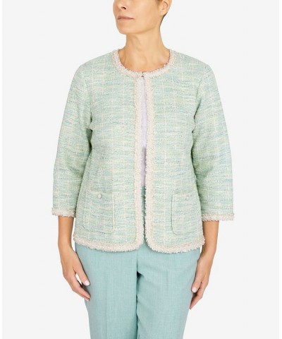 Petite Lady Like Knit Boucle Jacket with Imitation-Pearl Trim Multi $27.13 Jackets