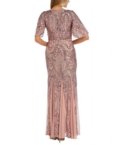 Women's Long V-Neck Sequinned Gown Mauve $77.33 Dresses