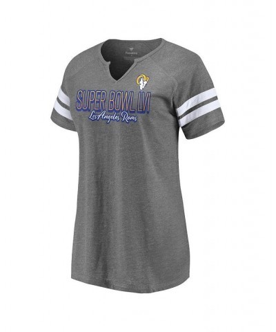 Women's Los Angeles Rams Super Bowl LVI Bound Fade Script Stripe Notch Neck T-shirt Heathered Charcoal $23.93 Tops