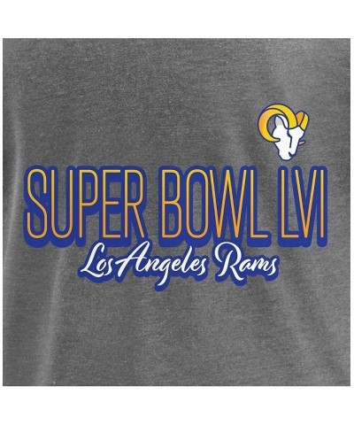 Women's Los Angeles Rams Super Bowl LVI Bound Fade Script Stripe Notch Neck T-shirt Heathered Charcoal $23.93 Tops