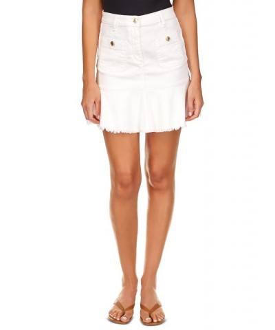 Women's Raw-Hem Flounce Denim Skirt White $49.68 Skirts