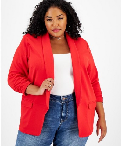 Trendy Plus Size Knit Boyfriend Blazer Red $15.90 Jackets