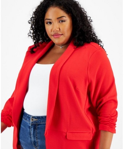 Trendy Plus Size Knit Boyfriend Blazer Red $15.90 Jackets