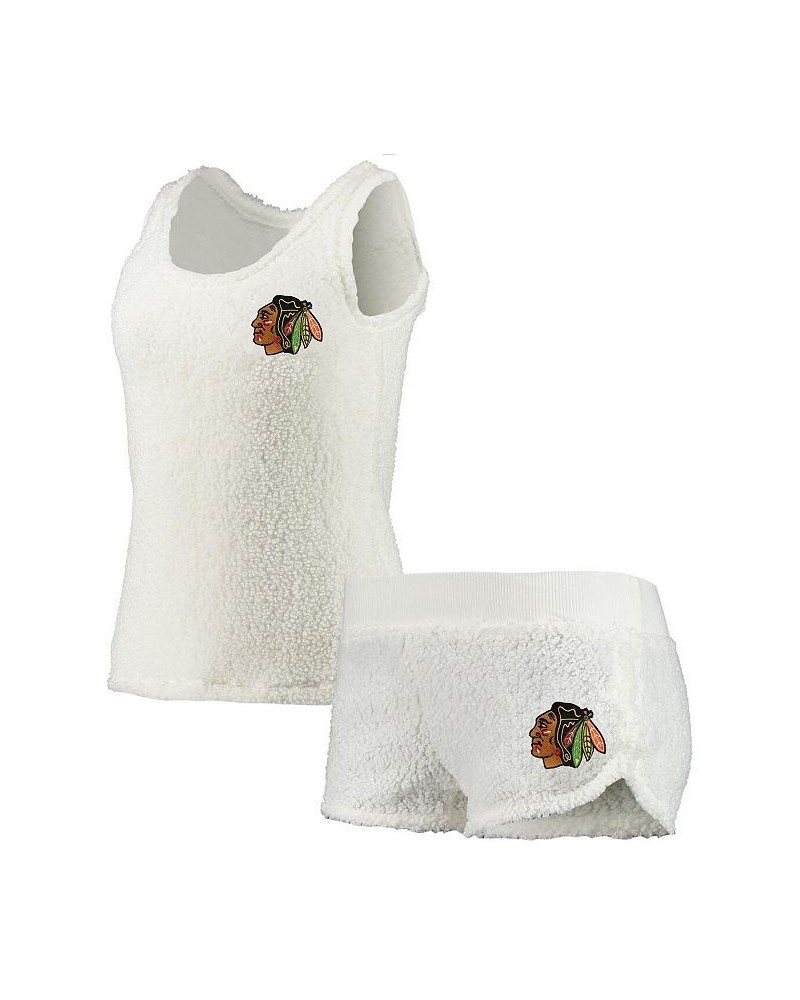 Women's Cream Chicago Blackhawks Fluffy Sherpa Tank Top & Shorts Set Cream $28.04 Pajama