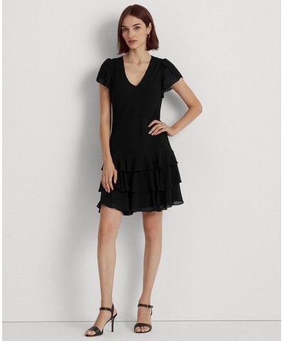 Women's Georgette Drop-Waist Dress Black $45.90 Dresses