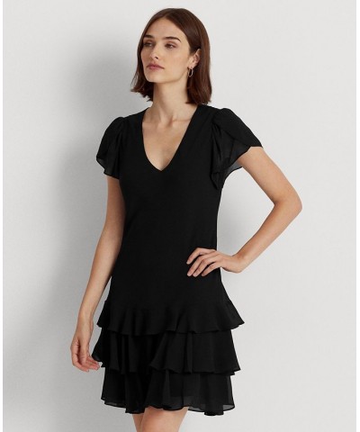 Women's Georgette Drop-Waist Dress Black $45.90 Dresses