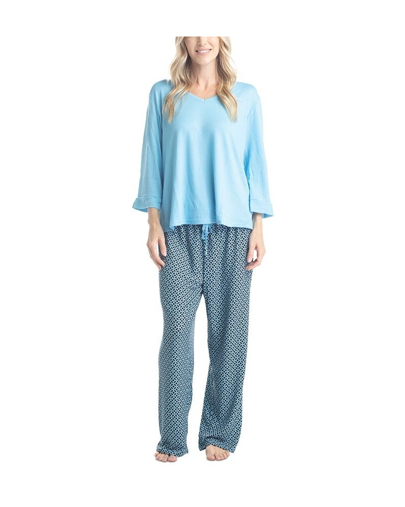 Women's 3/4 Sleeve Top & Boot-Cut Pajama Pants Set Green $34.22 Sleepwear