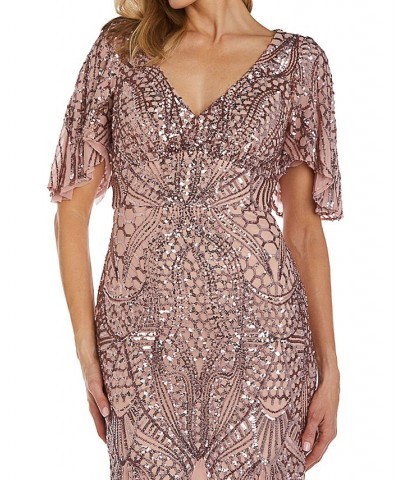 Women's Long V-Neck Sequinned Gown Mauve $77.33 Dresses