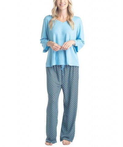 Women's 3/4 Sleeve Top & Boot-Cut Pajama Pants Set Green $34.22 Sleepwear