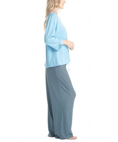 Women's 3/4 Sleeve Top & Boot-Cut Pajama Pants Set Green $34.22 Sleepwear