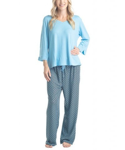 Women's 3/4 Sleeve Top & Boot-Cut Pajama Pants Set Green $34.22 Sleepwear