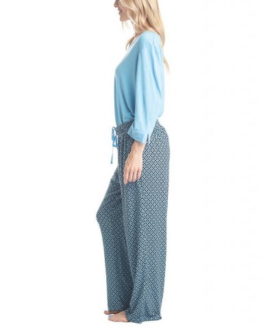 Women's 3/4 Sleeve Top & Boot-Cut Pajama Pants Set Green $34.22 Sleepwear