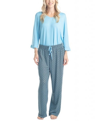 Women's 3/4 Sleeve Top & Boot-Cut Pajama Pants Set Green $34.22 Sleepwear