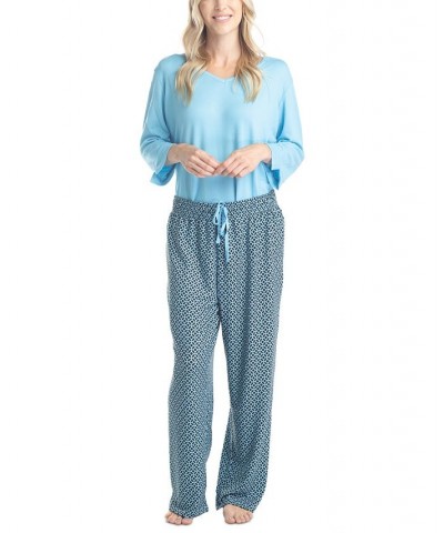 Women's 3/4 Sleeve Top & Boot-Cut Pajama Pants Set Green $34.22 Sleepwear