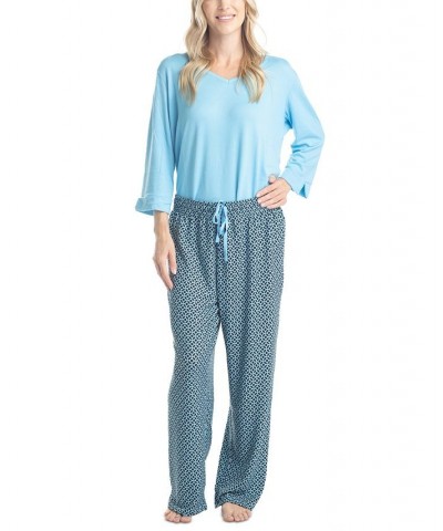 Women's 3/4 Sleeve Top & Boot-Cut Pajama Pants Set Green $34.22 Sleepwear