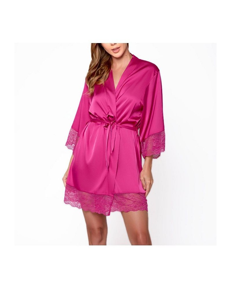 Women's Naomi Silky Satin with Lace Robe Fuchsia $38.67 Lingerie