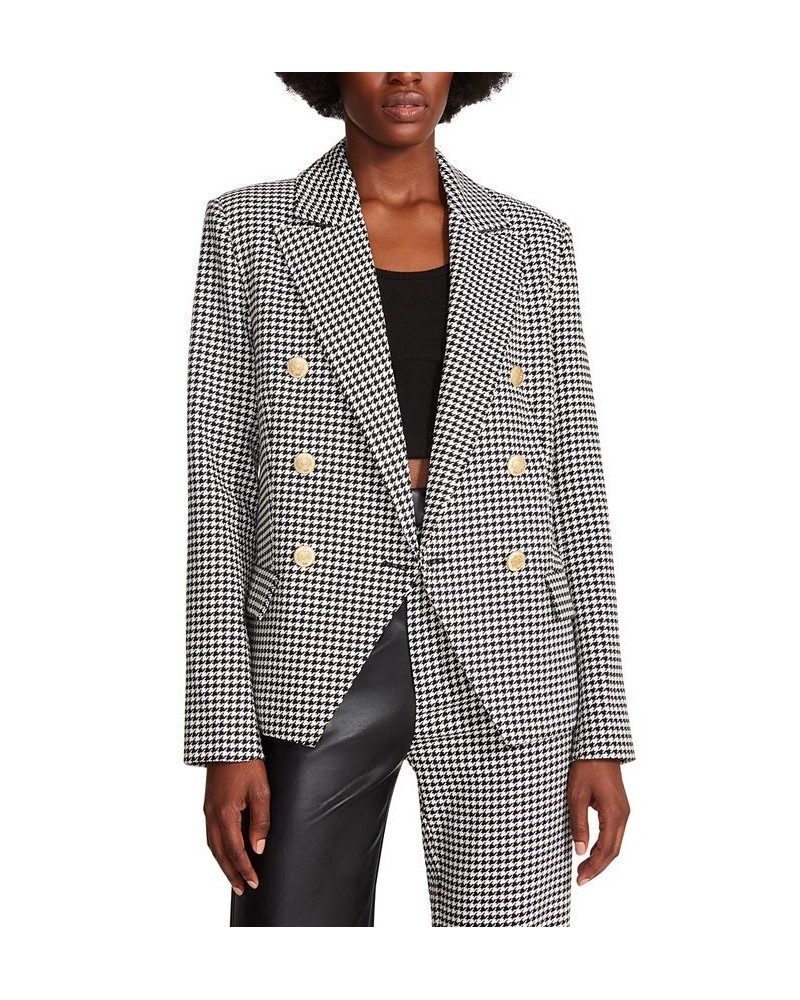 Women's Naomi Double-Breasted Notch-Collar Blazer White Houndstooth $31.92 Jackets