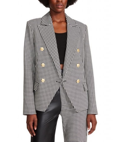 Women's Naomi Double-Breasted Notch-Collar Blazer White Houndstooth $31.92 Jackets