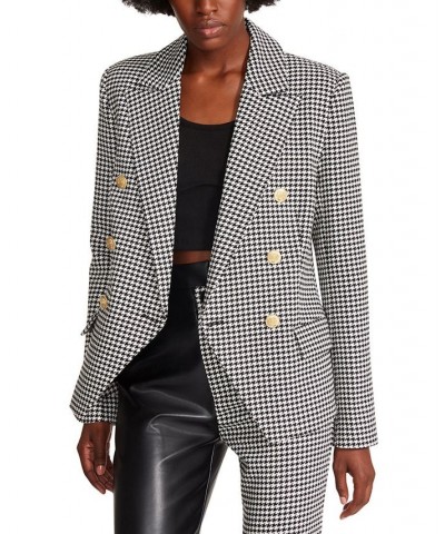 Women's Naomi Double-Breasted Notch-Collar Blazer White Houndstooth $31.92 Jackets