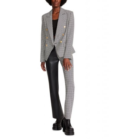 Women's Naomi Double-Breasted Notch-Collar Blazer White Houndstooth $31.92 Jackets