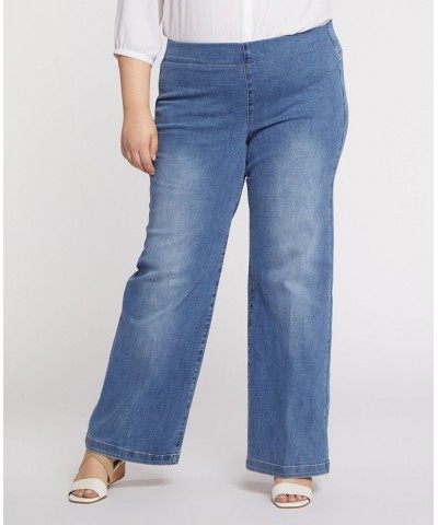 Plus Size Wide Leg Pull-On Jeans Clean Maele $32.71 Jeans