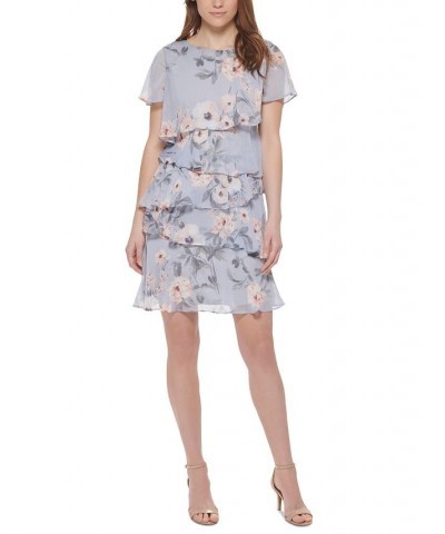 Petite Floral-Print Short-Sleeve Ruffled Tiered Dress Blue Multi $43.56 Dresses