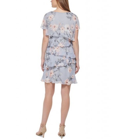 Petite Floral-Print Short-Sleeve Ruffled Tiered Dress Blue Multi $43.56 Dresses