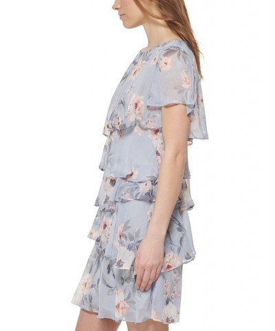 Petite Floral-Print Short-Sleeve Ruffled Tiered Dress Blue Multi $43.56 Dresses