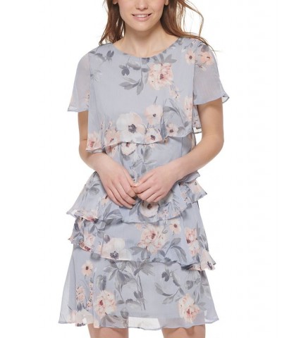 Petite Floral-Print Short-Sleeve Ruffled Tiered Dress Blue Multi $43.56 Dresses